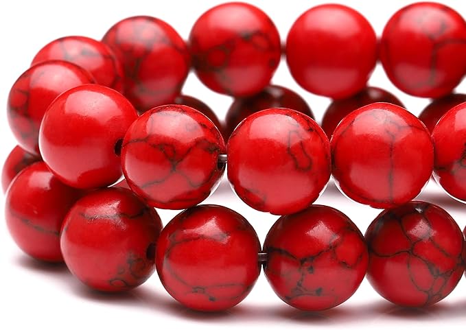 youngbling natural gemstone beads for jewelry making,10mm red turquoise polished round smooth stone,genuine real stone beads for bracelet necklace 15 inch(red turquoise,10mm)