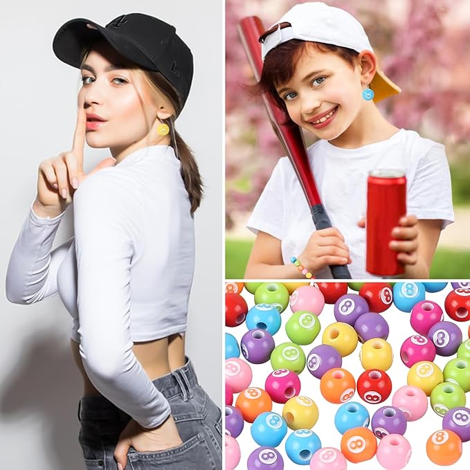 100pcs Billiard Beads with 5.5 Yard Elastic Rope,Acrylic Sports Beads DIY Spacer Bead for Necklace Bracelet Keychains Handmade Jewelry Making Accessories Craft Supplies,12mm (Billiard)
