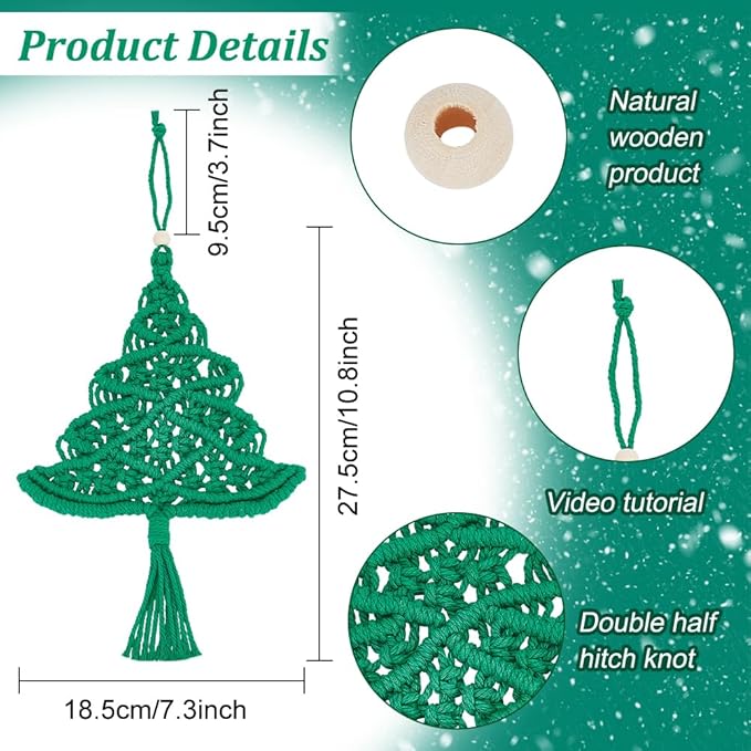 FREEBLOSS 2 Set Macrame Christmas Tree with Large Hole Beads Macrame DIY Kit with Instruction Woven Macrame Decor Adults
