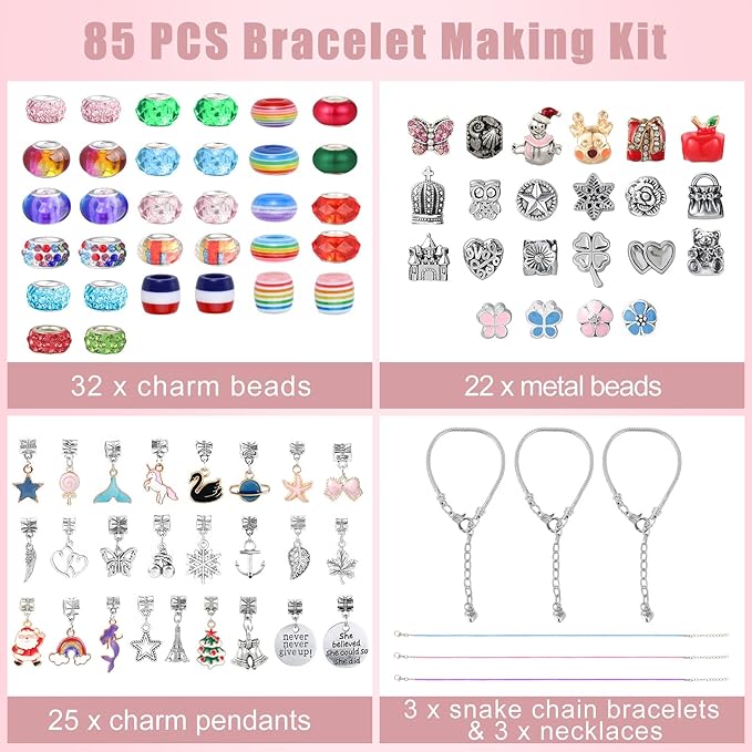 Emibele Charm Bracelet Making Kit, Jewelry Making Kit for Girls Age 8-12, Unicorn/Mermaid DIY Bracelets Crafts Kit for 5 6 7 Girls, Gifts Idea on Birthday Valentines Easter