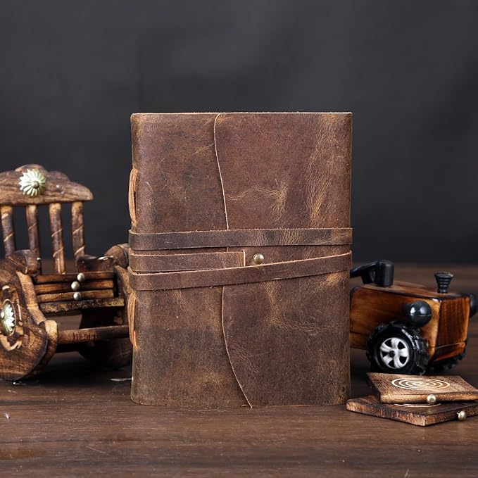 KomalC Leather Journal Notebook, Genuine Leather Journal for Men & Women Handmade Writing Travel Notebook, 240 Unlined Pages Vintage Notepad Gift: Rustic Brown (7"x5")