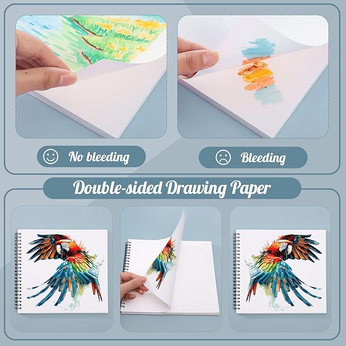 3 Pack Marker Paper Pad, 8.3×8.9in Double Sided Bleedproof Sketch Pad, 135lb/200gsm Art Spiral Sketchbook, Smooth Painting Coloring Alcohol Marker Paper for DIY, Ideal Gifts