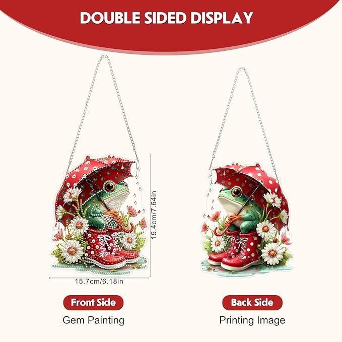 NEWENMO Diamond Art Kit for Adult, Cute Frog, Diamond Art Painting Double Sided Window Pendants for Home Garden Wall Hanging, DIY Special Shaped Gem Hanging Ornaments, Frog with Umbrella