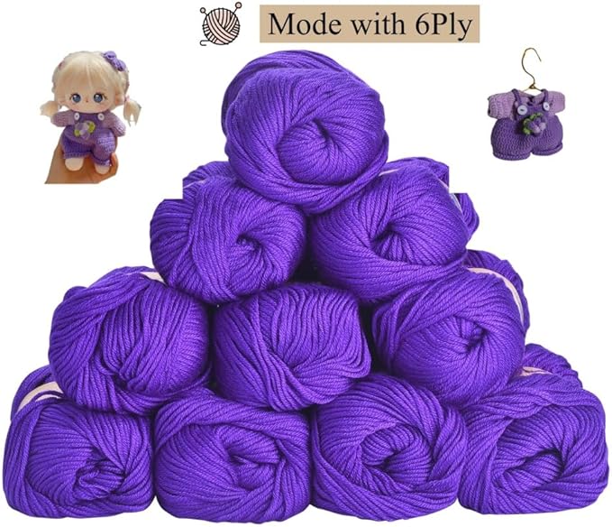 Acrylic Purple Yarn for Crocheted Knitted DIY Crochet Weaving Crafts Thread for Crocheting Bulk - 10Balls 17.6Ounces (Purple)