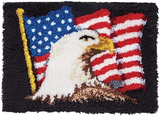 QJBMEI Latch Hook Rug Kits for Adults with Printed American Flag Canvas DIY Tapestry Kits Rug Making Kit Crocheting Embroidery Set 20.5" X 15",American Flag,52×38CM