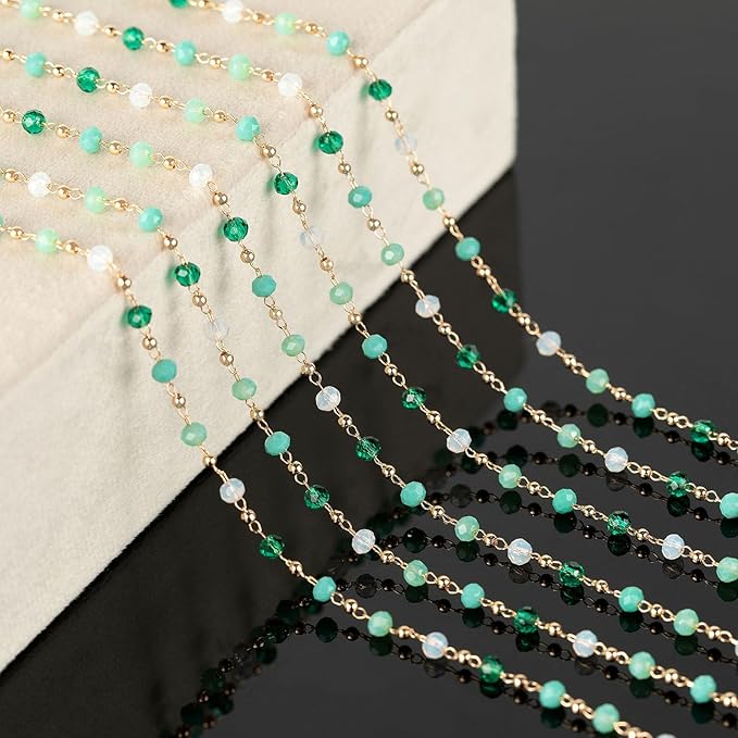 KYUNHOO 16.4 Feet Mixed Color Beads Jewelry Chains Link Gold Plated Brass Chain Spool Colorful Rosary Beading Fun Necklace Chains Bulk Jewelry Making Supplies Findings