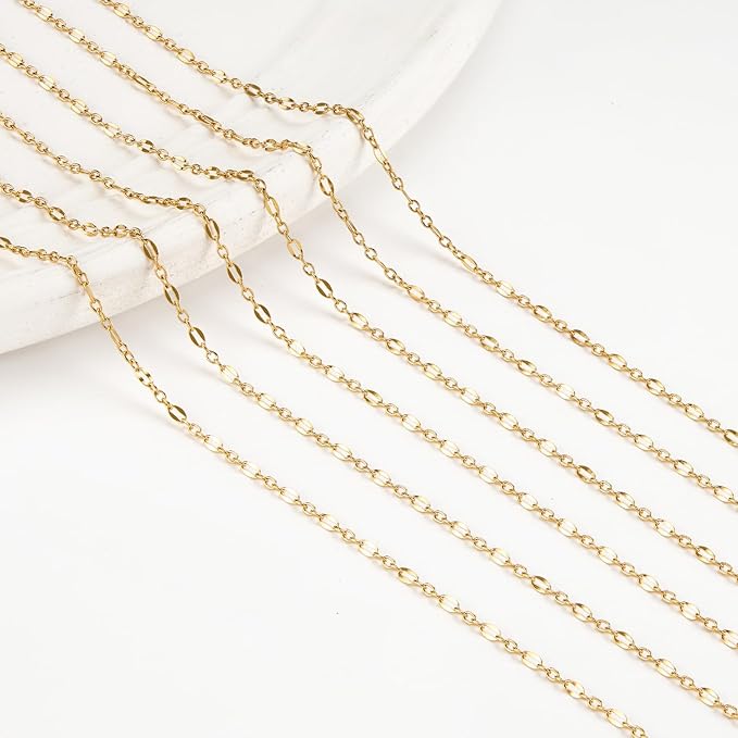 Kyutong Gold Plated Stainless Steel Jewelry Chain Roll on Bulk 5 Meters Long Cable Necklace Chains with Connectors for Jewelry Craft DIY