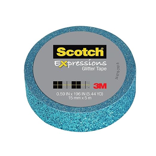 Scotch Expressions Glitter Tape.59 in x 196 in, Teal Blue Glitter, 6 Rolls (C514-BLU)