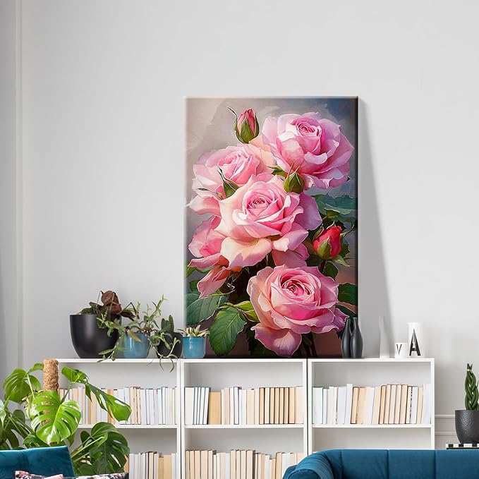 ATDMS Paint by Numbers Kit for Adults with Frame Flowers Paint by Numbers Kit with Easel DIY Adult Paint by Number Kits on Canvas Framed Floral Oil Painting Kits for Home Wall Decor 8x12 Inch