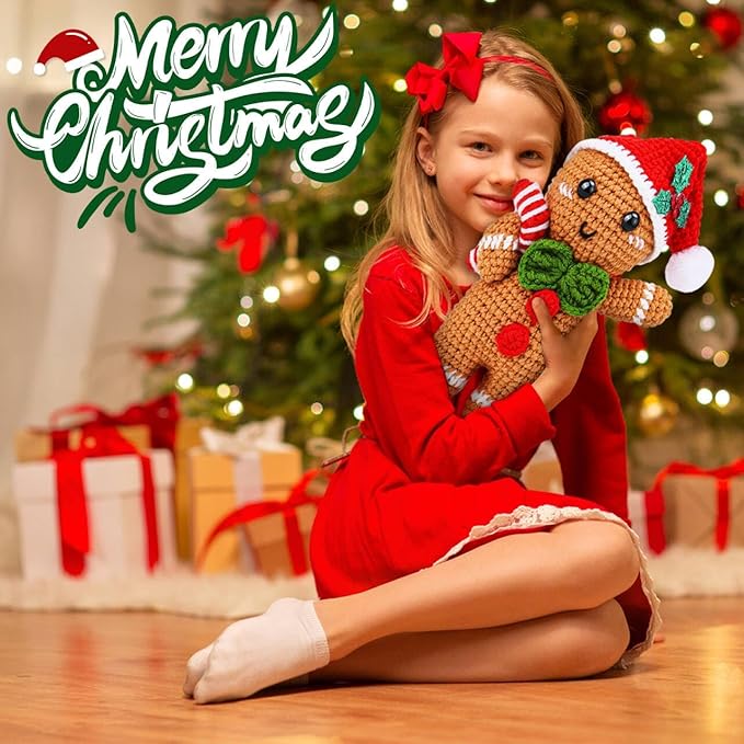 Tierong Crochet Kit for Beginner,Gingerbread Man Crochet Kit with Step-by-Step Video Instructions, Easy to Learn for Ideal Christmas Gift for Adults