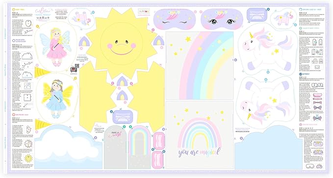 kullaloo Fabric Sewing kit for Beginners - with Video Instructions - Cut & Sew Fabric Panel with Unicorn and Fairy - DIY Carft for Girls (Magic World)
