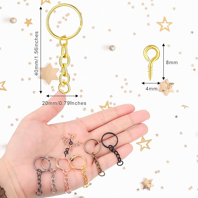 Hotop 360 Pcs Key Rings for Crafts Keychain Making Kit Including 90 Open Jump Rings Connectors, 180 Small Screw Eye Pins Hooks Bulk for DIY Keychain Supplies Crafts Jewelry Making(20 mm,Mixed Color)
