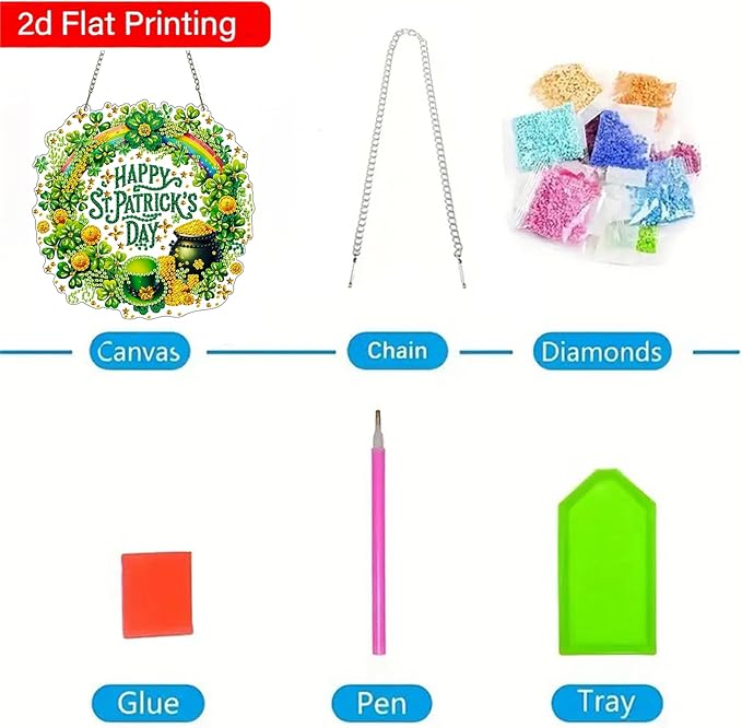 ZeeLionArt Hanging Diamonds Art kit for Adult,Saint Patrick Wreath Pendant Diamonds Painting Art Kit,7.0x7.1inch Acrylic Diamonds Painting Board Kit Ornament, Special Crystal Diamond Hanging Ornament