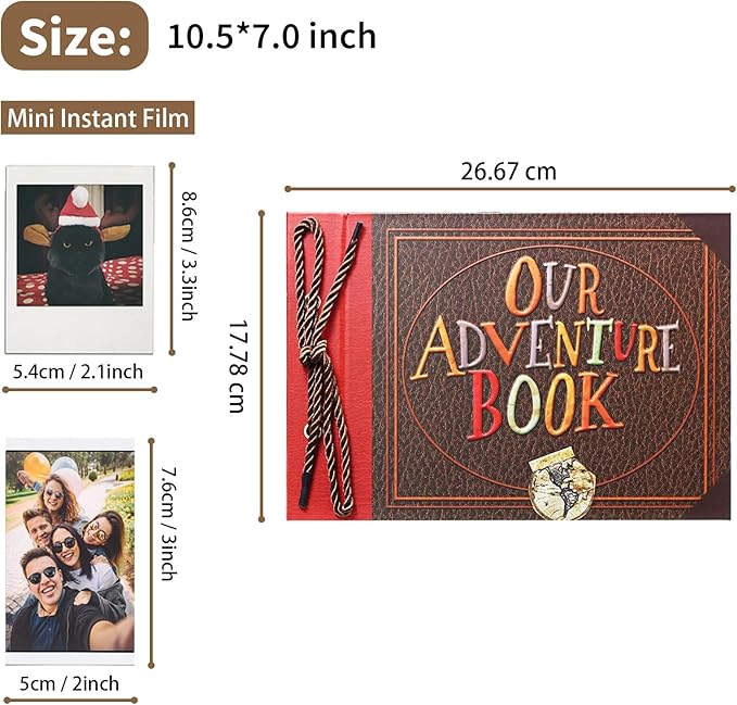 Scrapbook Photo Album,Our Adventure Book, Embossed Words Hard Cover Movie Up Travel Scrapbook for Anniversary, Wedding, Travelling, Baby Shower, etc (Adventure Book)