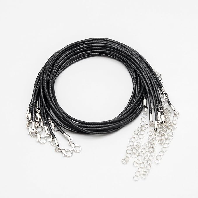 10 Pcs 2.0mm Leather Necklace Cords with Clasp,Waxed Cords,Necklace Ropes for Pendants and Jewelry Making(Black)