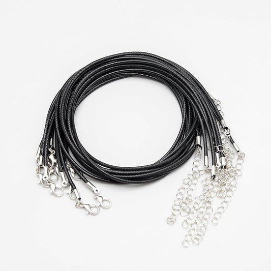 10 Pcs 2.0mm Leather Necklace Cords with Clasp,Waxed Cords,Necklace Ropes for Pendants and Jewelry Making(Black)