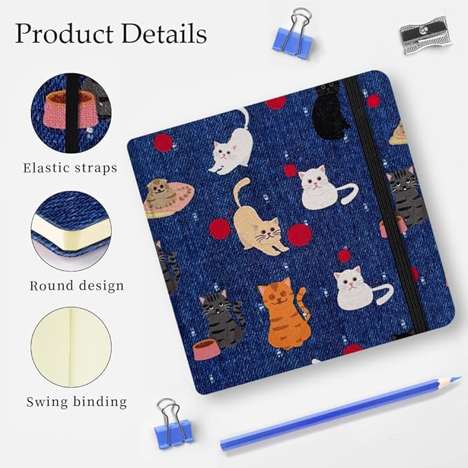 Mifuner 4.8x4.8in 80gsm Mini Notebooks Art Blank Pages Sketchbooks Travel Journal Pocket Hardcover Paint Writing Notebook Blank Diary Memo Planner Sketchbook Fabric Cover.Red Ball
