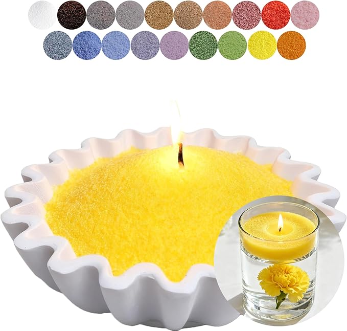 Aufien Candle Sand with Wicks, 21.4 Oz Pearled Candle, DIY Bead Powder Sand Wax Making kit Refillable Non Toxic for Handmade, Mother's Day Wedding and Halloween Christmas Decorations Yellow