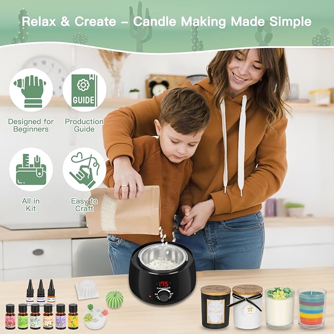 ZEROMX Candle Making Kit for Adults & Beginners - All-in-One DIY Candle Supplies with 1200g Natural Soy Wax, Hot Plate, 2 Succulent Molds, 8 Jars & Gift Boxes | Perfect for Home Crafts & Gifting
