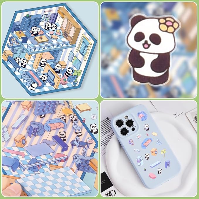 Scrapbooking Supplies Kit,DIY 3D Stickers Scene,3 Set Funny DIY Sticker Scenes,Make Your Own Cute 3D Miniature Room Scene Stickers for Adults Relief Stress Pass The Time.16-17-18