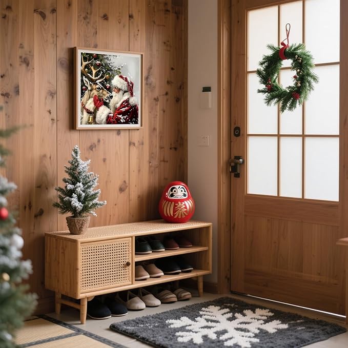 Christmas Diamond Art Kits for Adults & Beginners,5D Full Drill Round Winter Diamond Painting Kit, DIY Holiday Paint with Diamond Dots,Santa & Deer Gem Art Painting Wall Decor Gift (14x14 Inch)