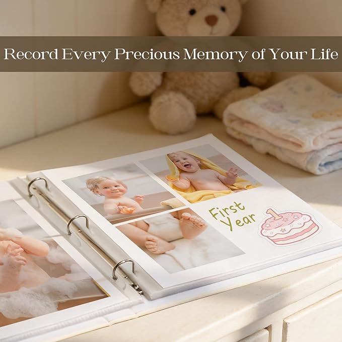 Vienrose Linen Scrapbook Photo Album Kit, Large 3 Ring Binder Scrapbook with 30 Plastic Sleeves, 15x13 Inch DIY Memory Book for Wedding, Baby Shower, Family & Kids Keepsake Gift, Beige
