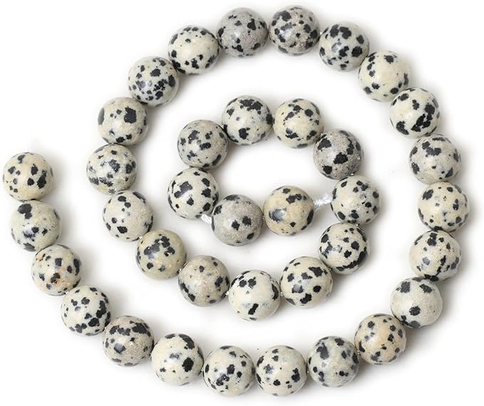 cheavian 35pcs 10mm natural dalmatian stone round loose beads for jewelry making diy findings 1 strand 15"