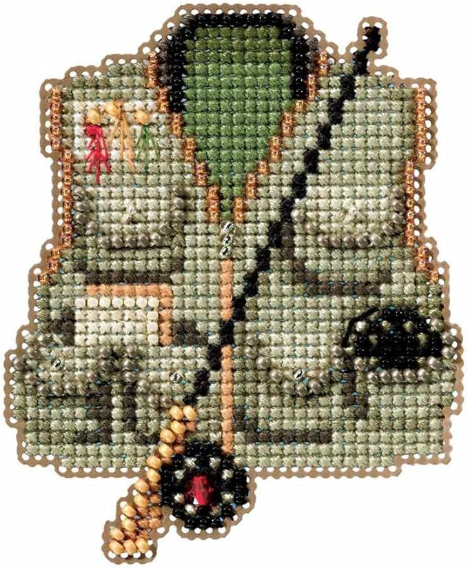 Fishing Vest Beaded Counted Cross Stitch Ornament Kit Mill Hill 2016 Spring Bouquet MH181614