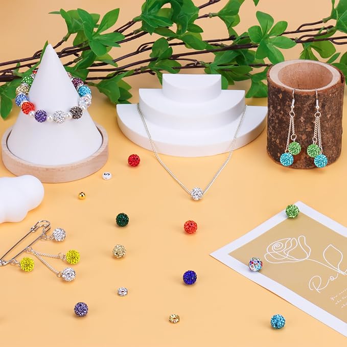 501 Pcs Rhinestone Bead Kit for Bracelet, 10mm Sparkle Clay Crystal Beads for Jewelry Making, 21 Colors Shiny Disco Ball Beads for Crafts Baseball Necklace Keychain Earrings DIY Decoration (Kit 1)
