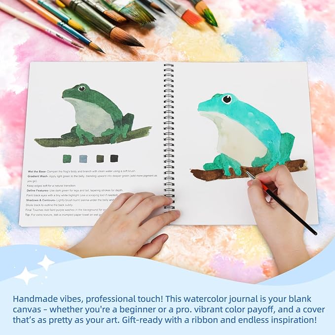 Teswarha Watercolor Workbook Using Thick Real Cotton Watercolor Paper for Adults Teens Spiral Bound 300GSM Art Paper 12 Sheets Animals 8.2 x 9.8in
