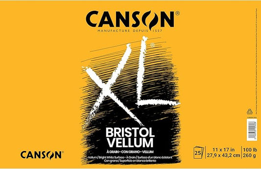 Canson XL Series Bristol Paper, Vellum, Foldover Pad, 11x17 inches, 25 Sheets (100lb/260g) - Artist Paper for Adults and Students - Charcoal, Pen and Ink, Marker, and Pastel