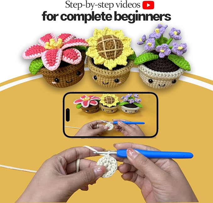 Samesuit Crochet kit for Beginners with Step-by-Step Video Tutorials,Basic Stitch tutorials Video,More Color Yarn,Plants Family(40%+ Yarn)