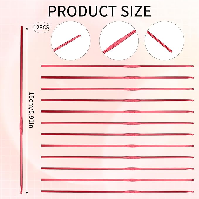 12 PCS 2 mm Crochet Hook Aluminum Small Crochet Hooks Bulk US Size B/1 Crochet Knitting Needles for Beginners Women Adults