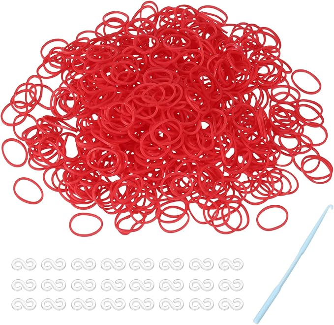 MECCANIXITY 600 Pcs Loom Rubber Bands Kit with 25 Pcs S-Clips 1-Hook Rubber Bands Refill Bracelet Making Kits for Weaving DIY Handcrafts Gift, Red
