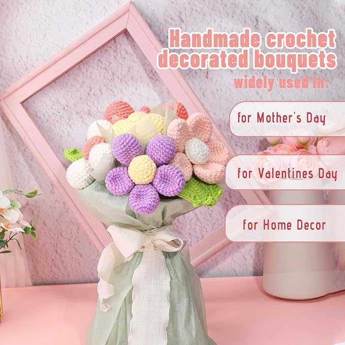 Iuuidu Crochet Kit for Beginners, Flower Bouquet Crochet Kit, Crochet Starter Kit for Beginners Adults with Step-by-Step Video Tutorials for Birthday Day Wedding Present, DIY Home Decor