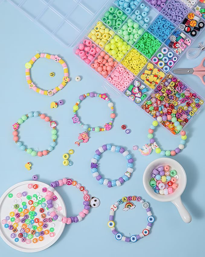 Taybonds Beaded Bracelet Assembly Set, 1400+ Pcs Polymer Clay & Letter Beads with Pearl and Spacer Beads, Aesthetic Jewelry Components for Adult Personal Style