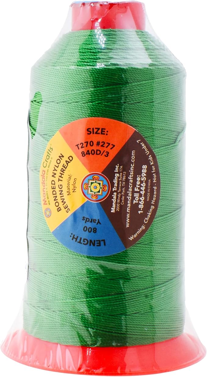 Mandala Crafts Size 277 840D T270 Bonded Nylon Thread - Green 800 YDs Tex 270 Heavy Duty Sewing Threads for Leather, Jeans, Weaving, Outdoor Marine Upholstery