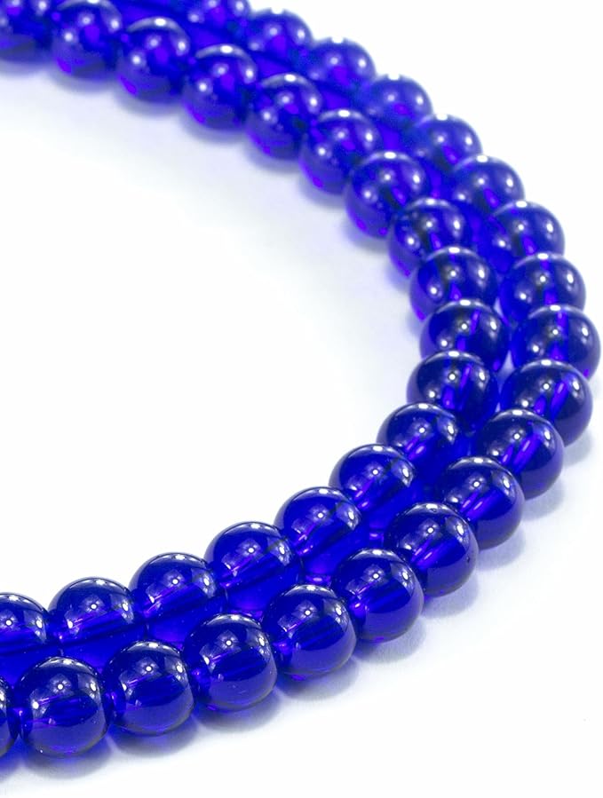 8mm Glass Beads 46PCS Glass Beads for Jewelry Making Charm Round Loose Bead for Bracelet Making Kit (Dark Blue Glass)