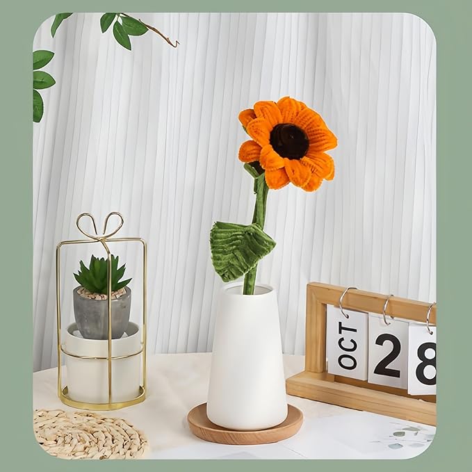 Sunflower Pipe Cleaners Craft Kit - 280Pcs Thick Chenille Stems in Yellow/Green/Brown, Include Floral Wires & Ribbon, DIY Flower Bouquet Making Supplies for Art Projects, Creative Decor, Handmade Gift