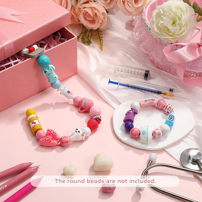 12 Pcs 3D Silicone Focal Beads Pens Beads Bulk for Beadable Keychain DIY Crafts Necklace Bracelet Phone Chain Charms Jewelry Making (Nurse)