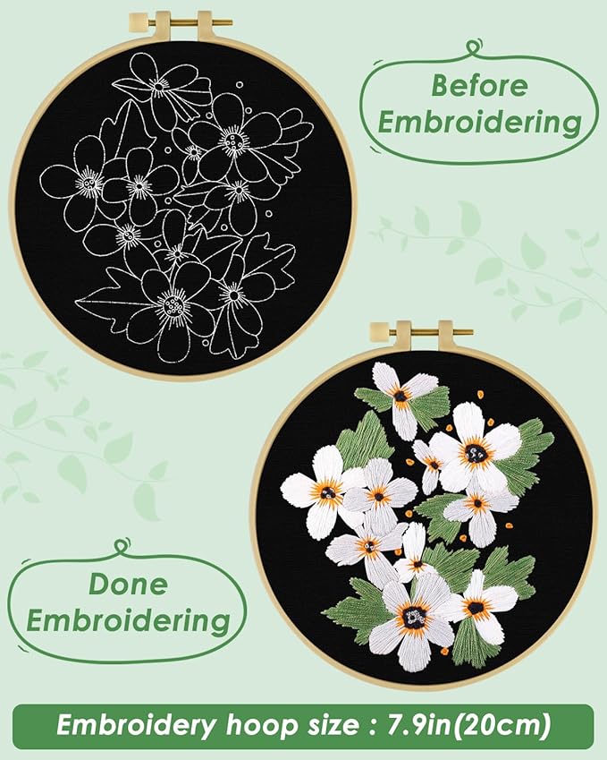 ERKOON Embroidery Kit for Beginners, Flower Cross Stitch Set Include Embroidery Cloth Hoops Threads for Craft Lover Hand Stitch with Embroidery Skill Techniques (Wildflowers)