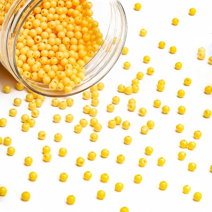 bonny boxx 2000pcs 4mm smooth yellow acrylic round beads, plastic resin bubblegum balls chunky gumball beads for necklace and bracelet making, crafting supplies