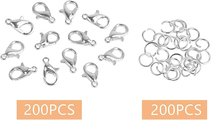 400PCS Lobster Claw Clasps with Open Jump Rings Kit, Bracelet Necklace Silver Fasteners Hooks for DIY Craft Jewelry Making, 12mmX7mm
