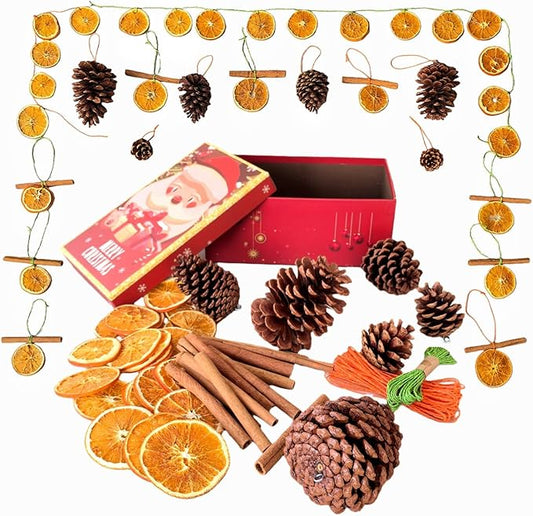 Natural Christmas DIY Decor Crafts Kit with Dried Orange Slices, Cinnamon Sticks, Pine Cones, Gift Box Set, DIY Holiday Decorations for Christmas Wreaths, Tree Ornaments, Home, Commercial Use