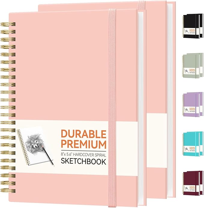 forvencer 2 pack blank spiral notebook, 8"x 5.6"hardcover sketch book, 100gsm thick paper, art sketchbook for women & adult, 100 pages / 50 sheets drawing book journal for school office drawing, pink
