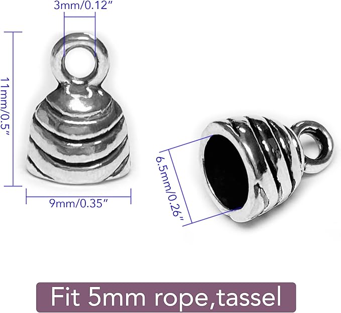 Round Tassel End Caps 50 pcs Barrel End Caps Flat Leather Cord End Caps Bracelet Making Supplies Leather Bracelet Making Kit Silver Cord End Cap Kumihimo Kit