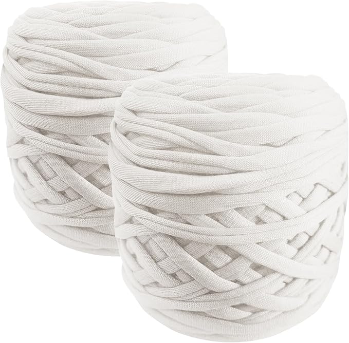 2 Pack 270g Polyester Blanket Yarn t Shirt Yarn Tshirt Yarn for Crochet t-Shirt Yarn Fabric Yarn T-Shirt Crochet Yarn for DIY Knitting Crochet Cloth Blanket Bag Dolls (Coffee) (White)
