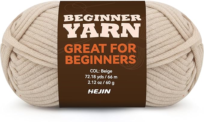 60g Beige Yarn for Crocheting and Knitting;66m (72yds) Cotton Yarn for Beginners with Easy-to-See Stitches;Worsted-Weight Medium #4;Cotton-Nylon Blend Yarn for Beginners Crochet Kit Making