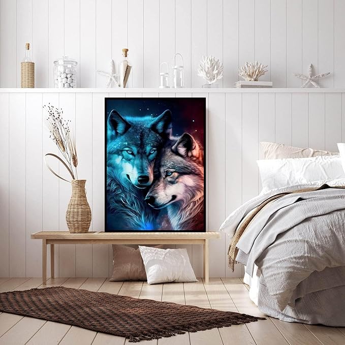 igoodom Wolf Diamond Art Kits for Adults, Wolf Diamond Painting Kit, Full Drill Round Diamond Art Kits, DIY Gem Art and Crafts for Home Wall Decor Gift 12x16inch