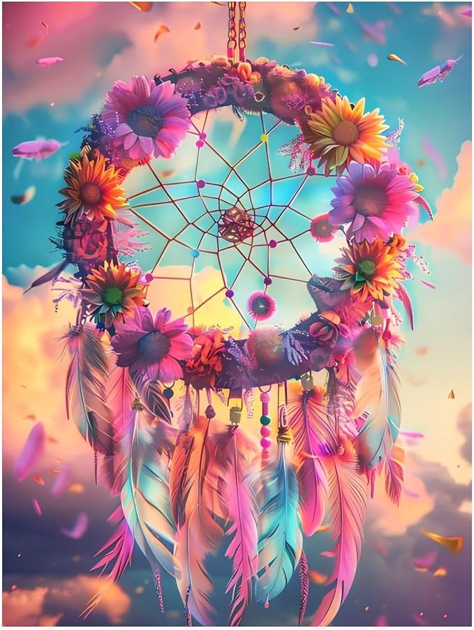 Reivworl Diamond Art Kits for Adults, Dream Catcher Diamond Painting Kits, Dream Catcher Gem Art Kit for Gifts and Home Interior Decor 12x16 Inch